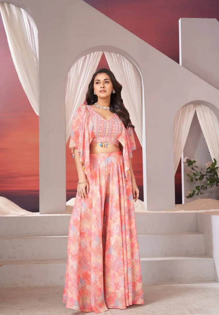 Pink Crop Top Palazzo Set Women