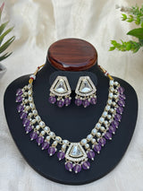 Purple Stone Layered Necklace with Earrings