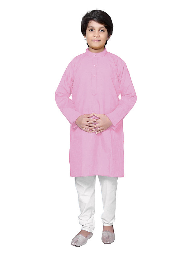Kids Plain Cotton Kurta Pyjama – Pink