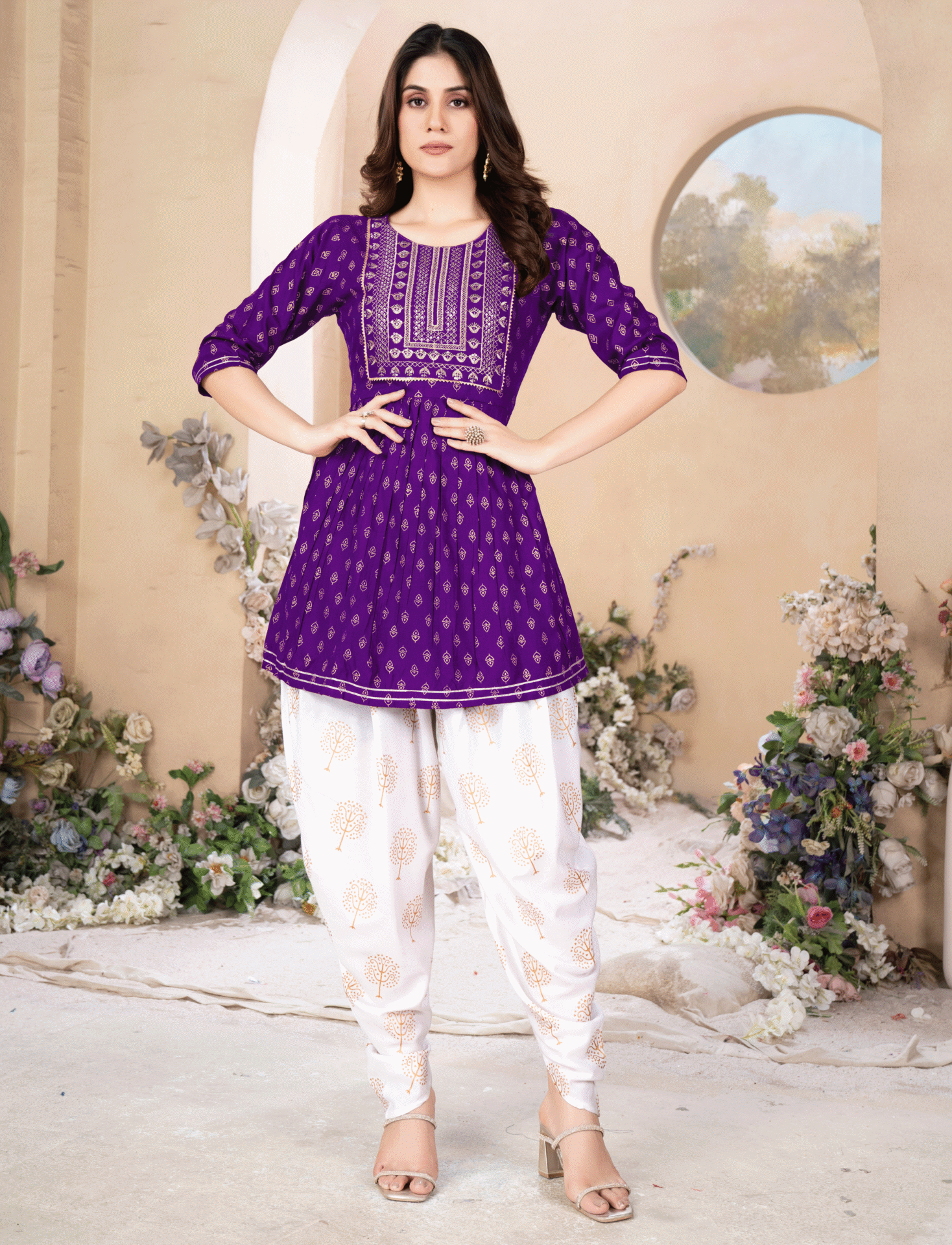 Purple Rayon Dhoti Salwaar Suit