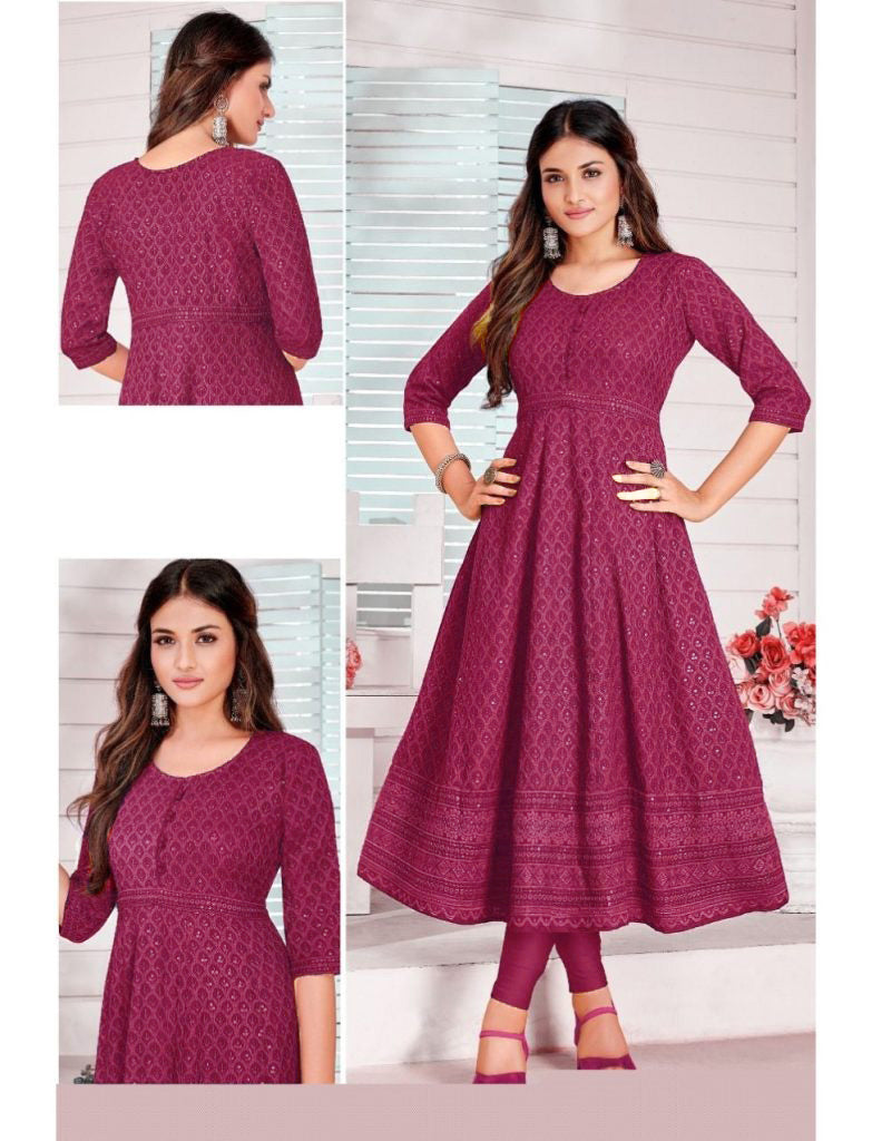 Purple Chikankari Anarkali Kurti