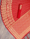 Designer Red Banarasi Saree with Fully Stitched Blouse