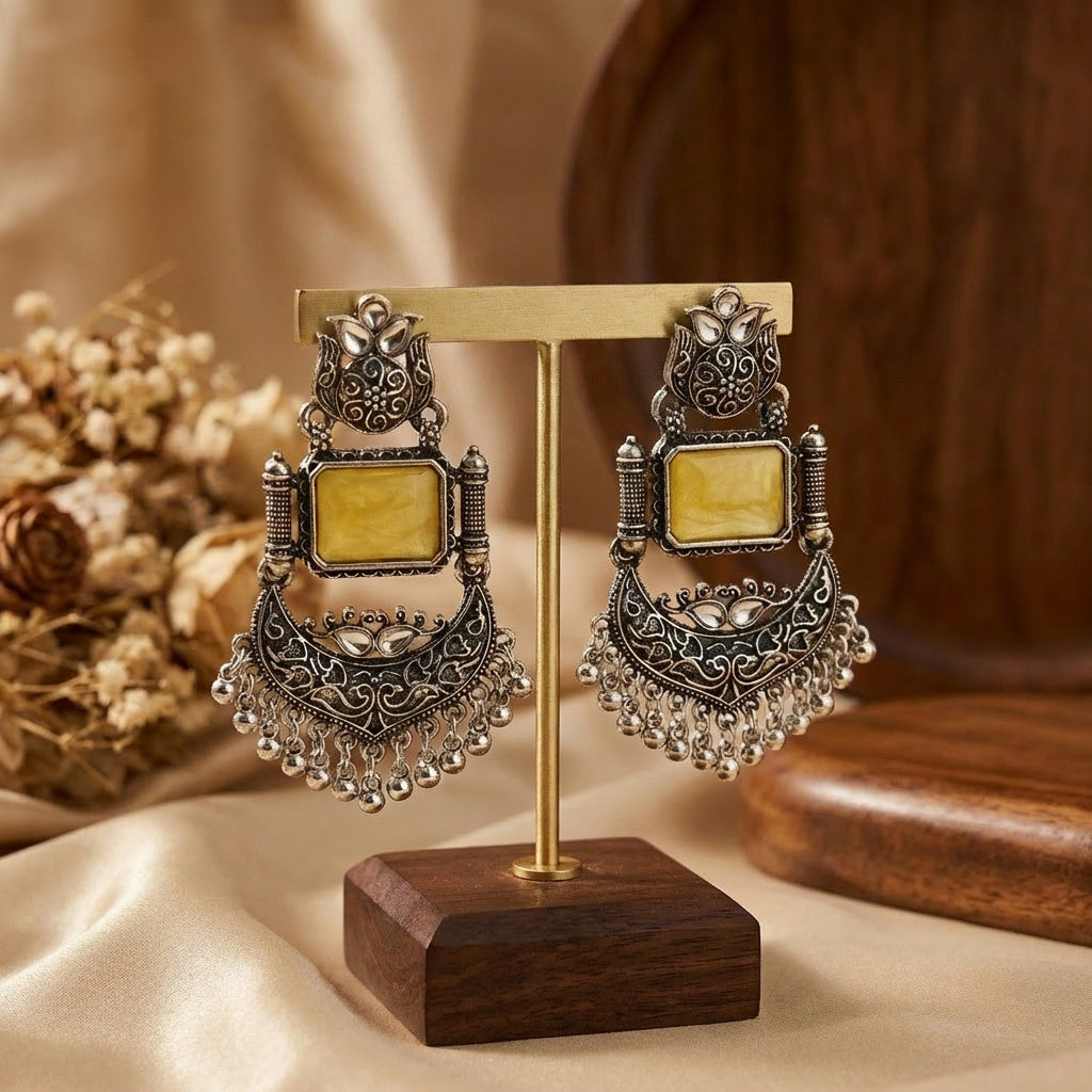 Gold Plated Oxidised latkan Earrings