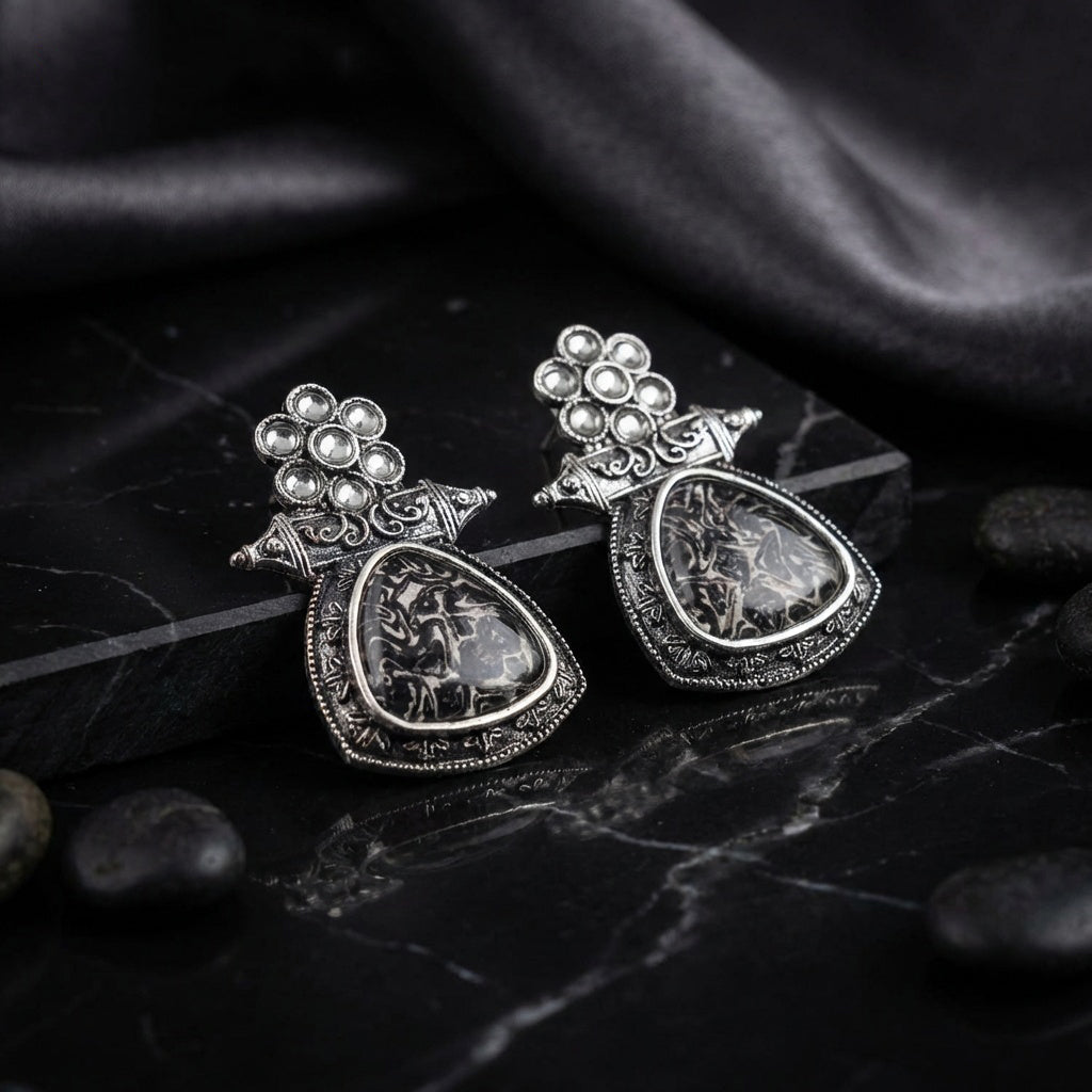 Oxidised Floral Stud Earrings