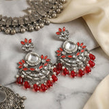 Red Oxidised Pearl Earrings