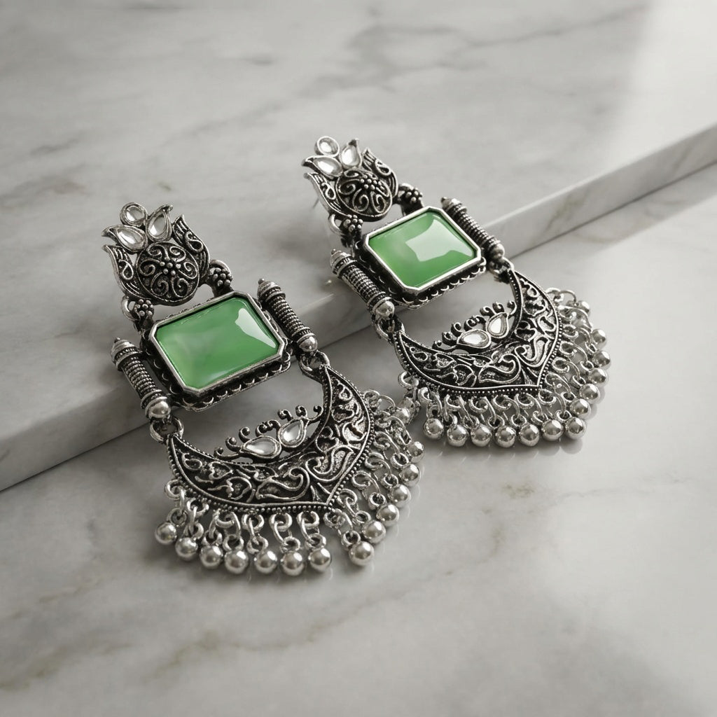 Green Oxidised Earrings
