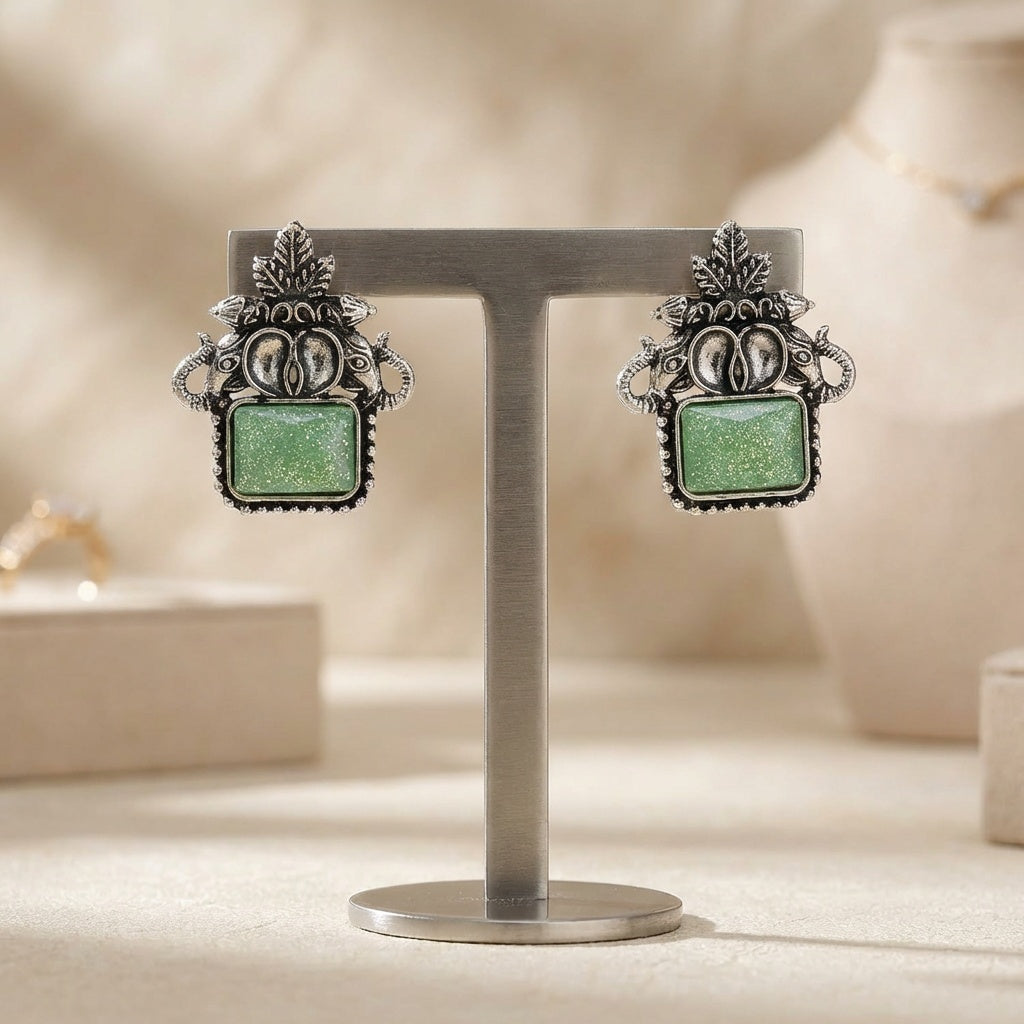 Green Oxidised Stud Earring