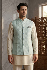 Sky Blue Sequenec Nehru Jacket
