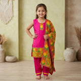 Girls Pink Suit With Phulkari Dupatta