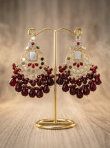 Maroon Kundan Mirror Design Earrings
