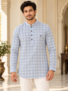 Sky blue medallion print short kurta for men