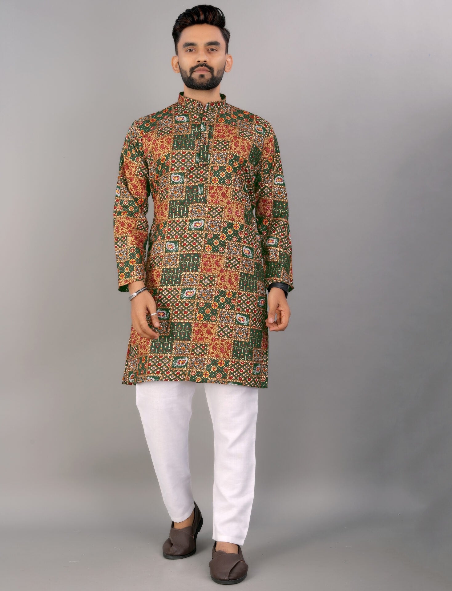 Printed Green kurta with foil print