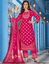 Hot Pink Kurti Pant With Dupatta
