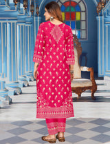 Hot Pink Kurti Pant With Dupatta