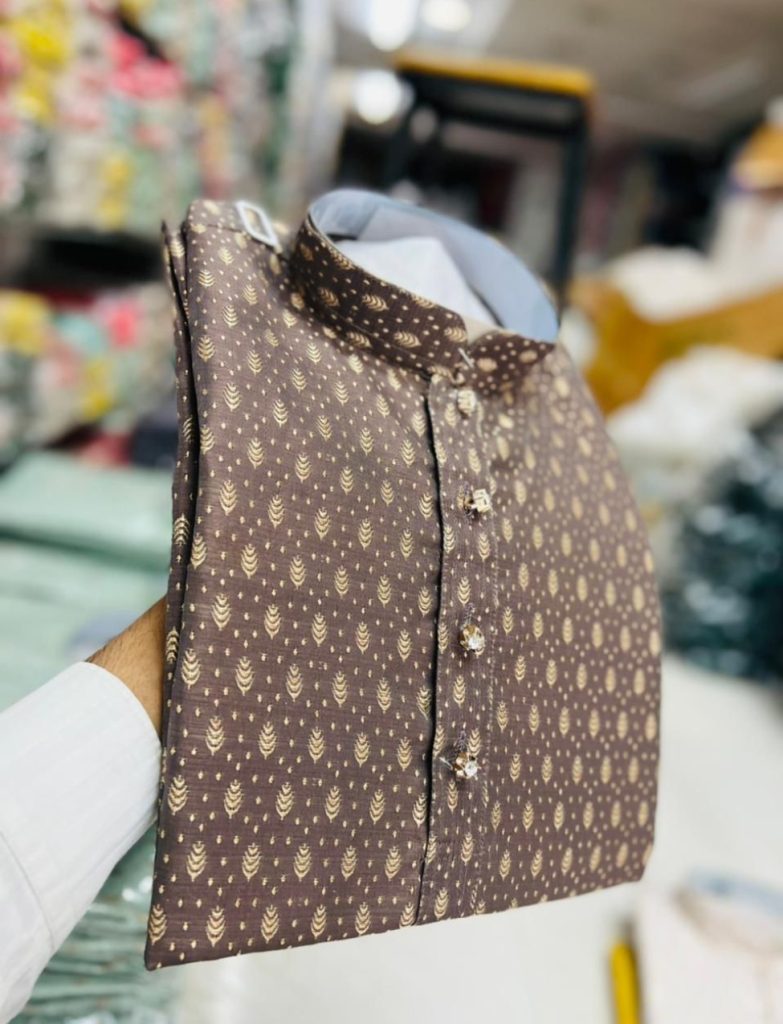 Silk Jacquard Kurta Pajama | Coffee Color Mens Kurta Pajama