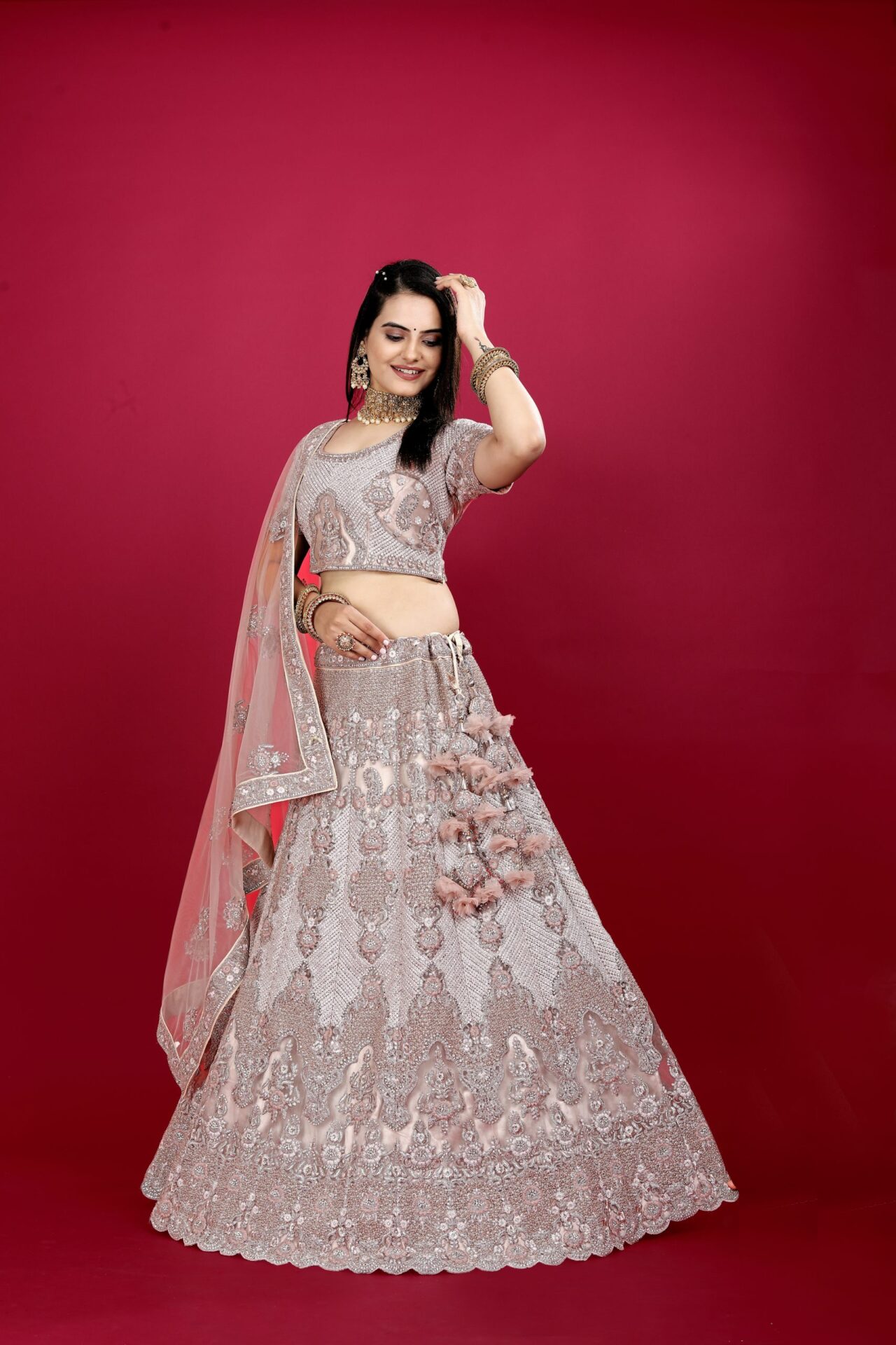 Pink Beige Party Wear Heavy Lehenga Choli - Image 2