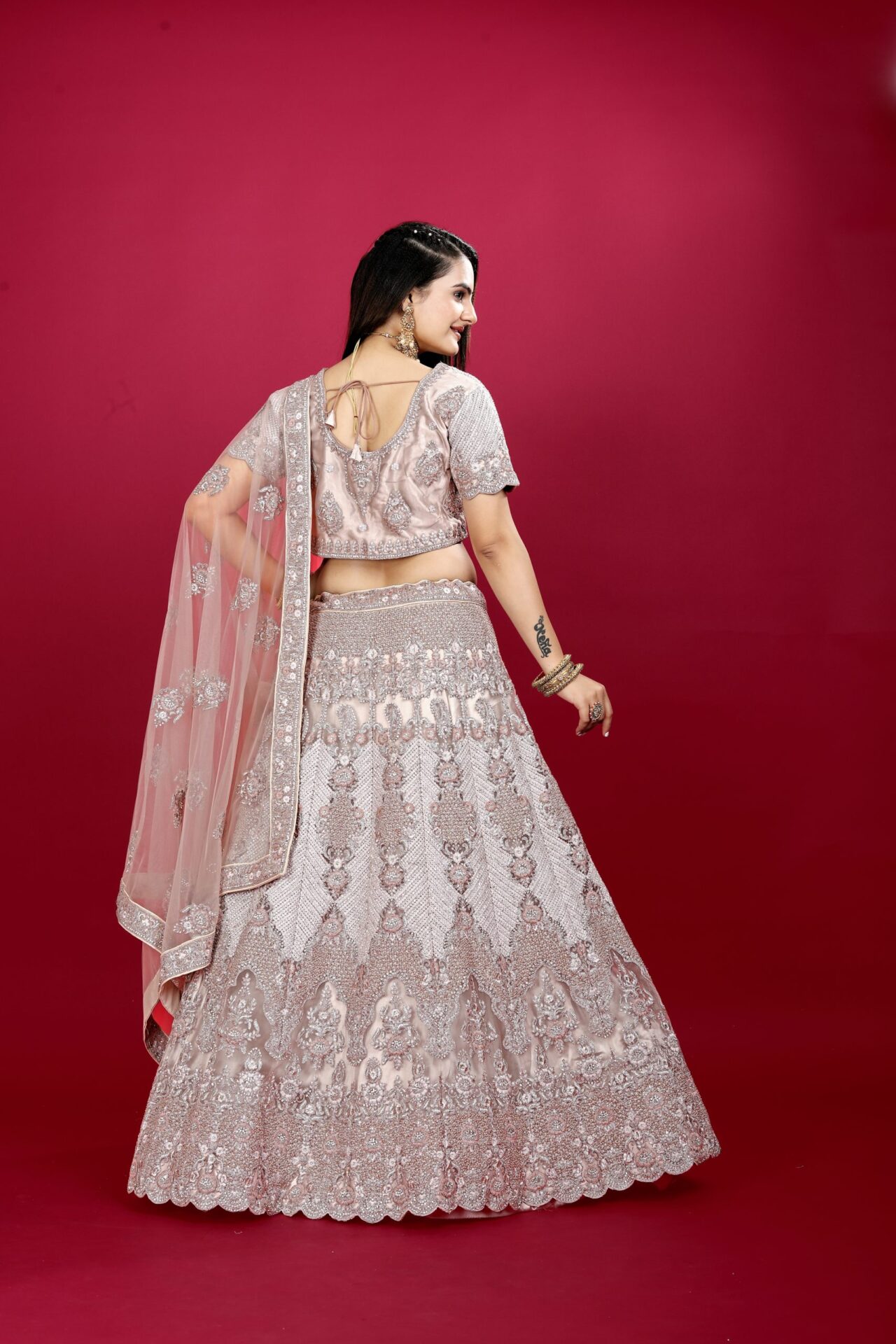 Pink Beige Party Wear Heavy Lehenga Choli - Image 3