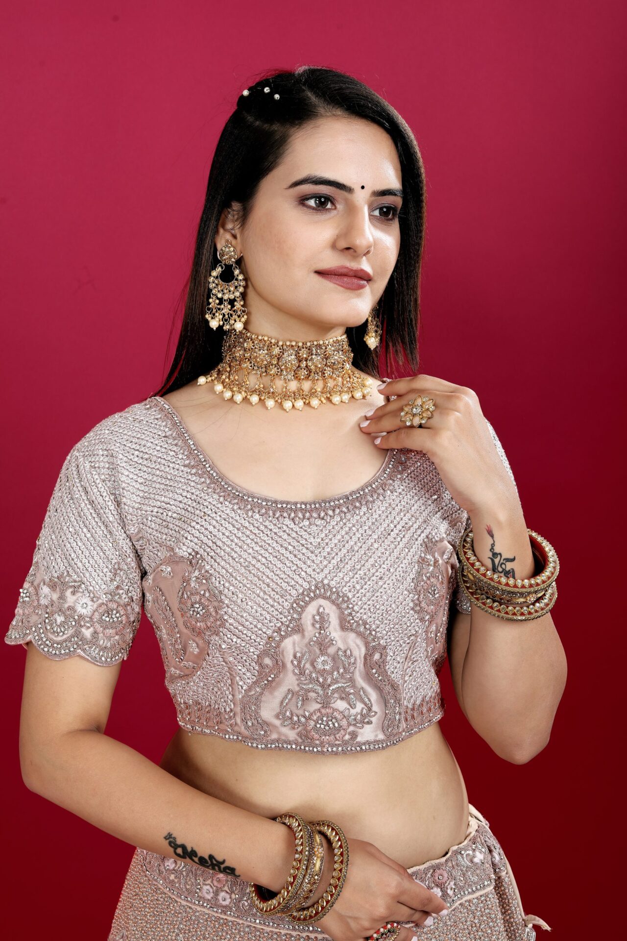 Pink Beige Party Wear Heavy Lehenga Choli - Image 4