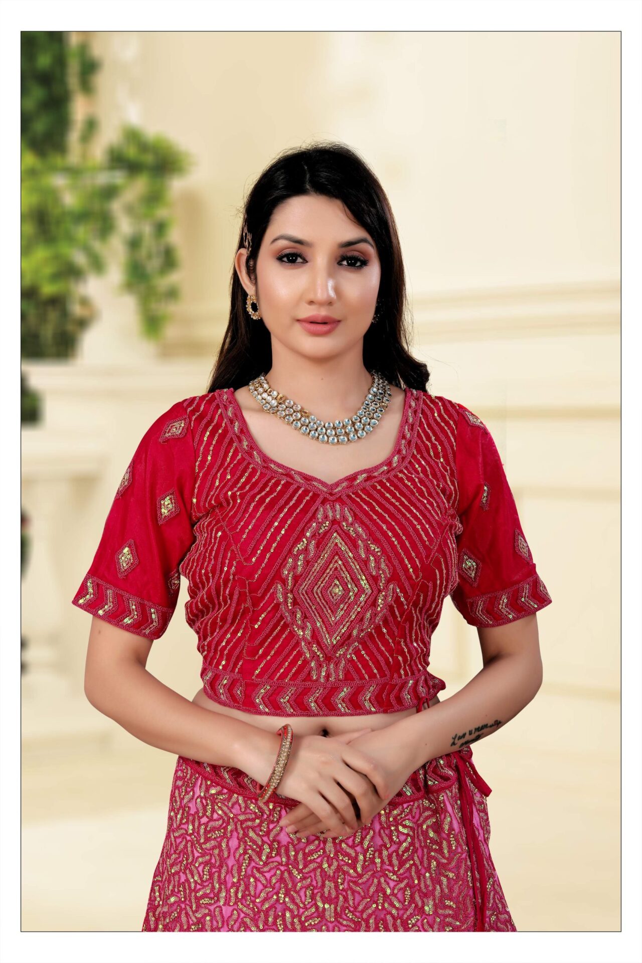 Hot Pink Bridal Embroidered Lehenga Set - Image 2