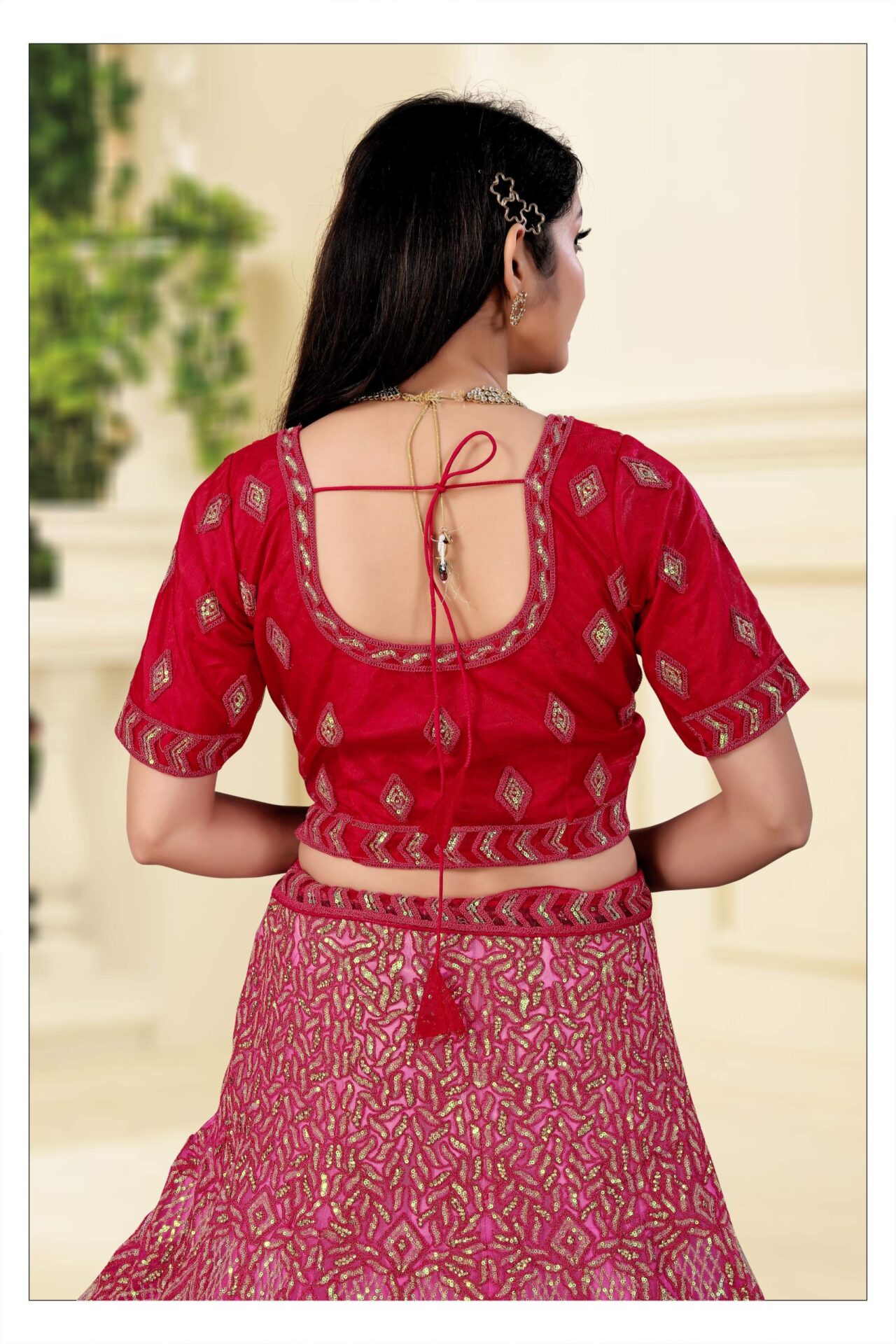 Hot Pink Bridal Embroidered Lehenga Set - Image 4