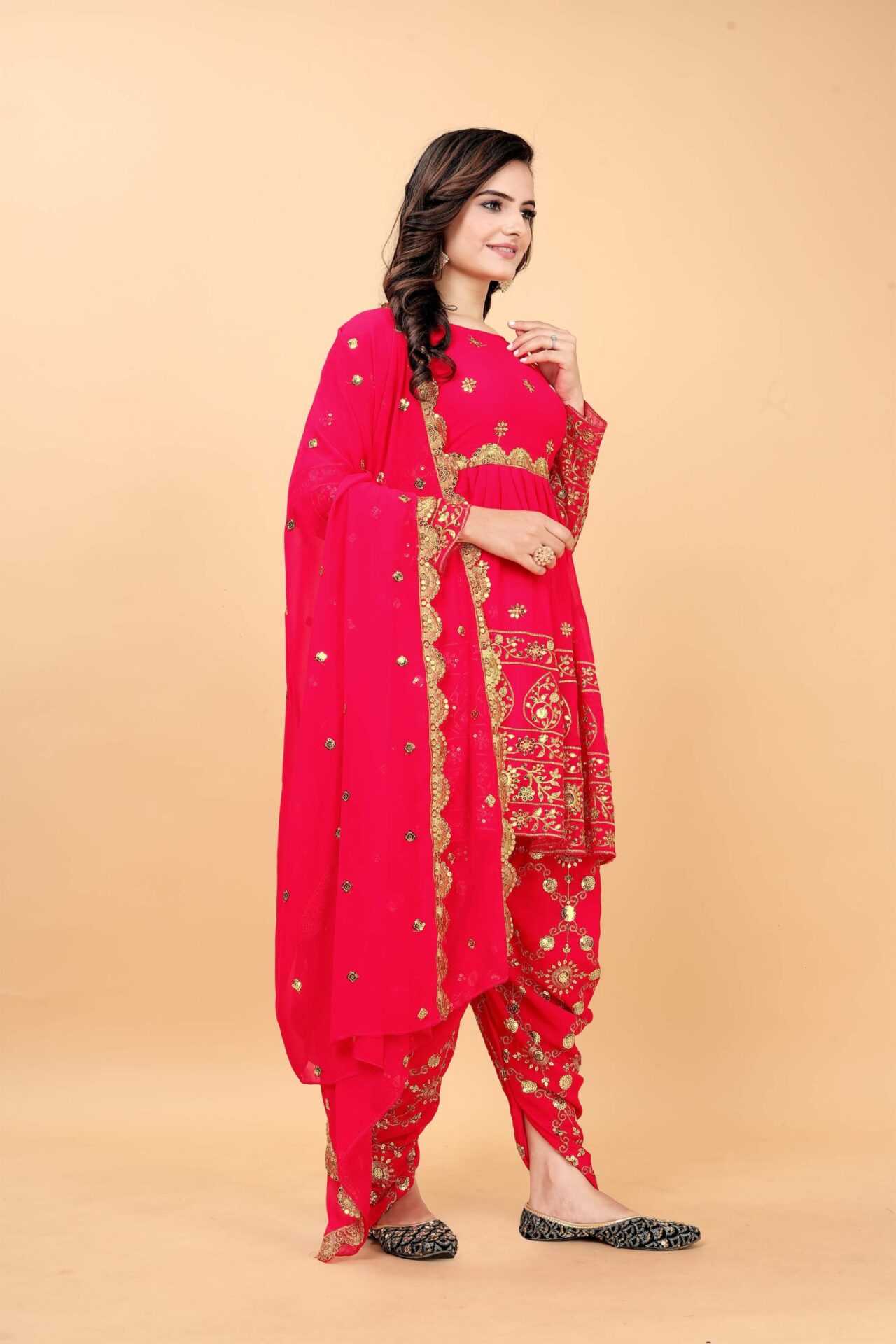 Crimson Pink Dhoti Salwar Suit - Image 3