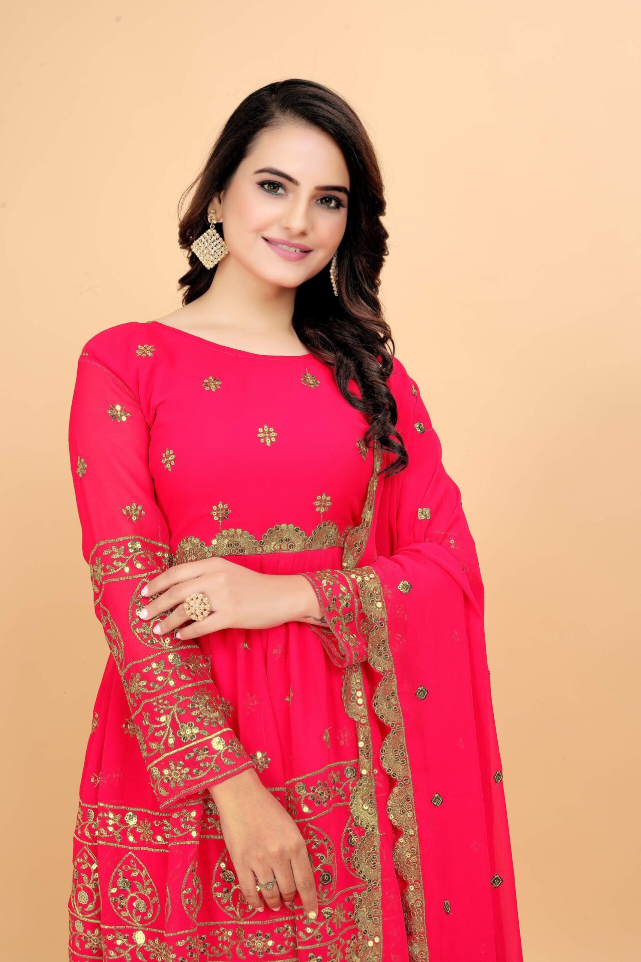 Crimson Pink Dhoti Salwar Suit - Image 4