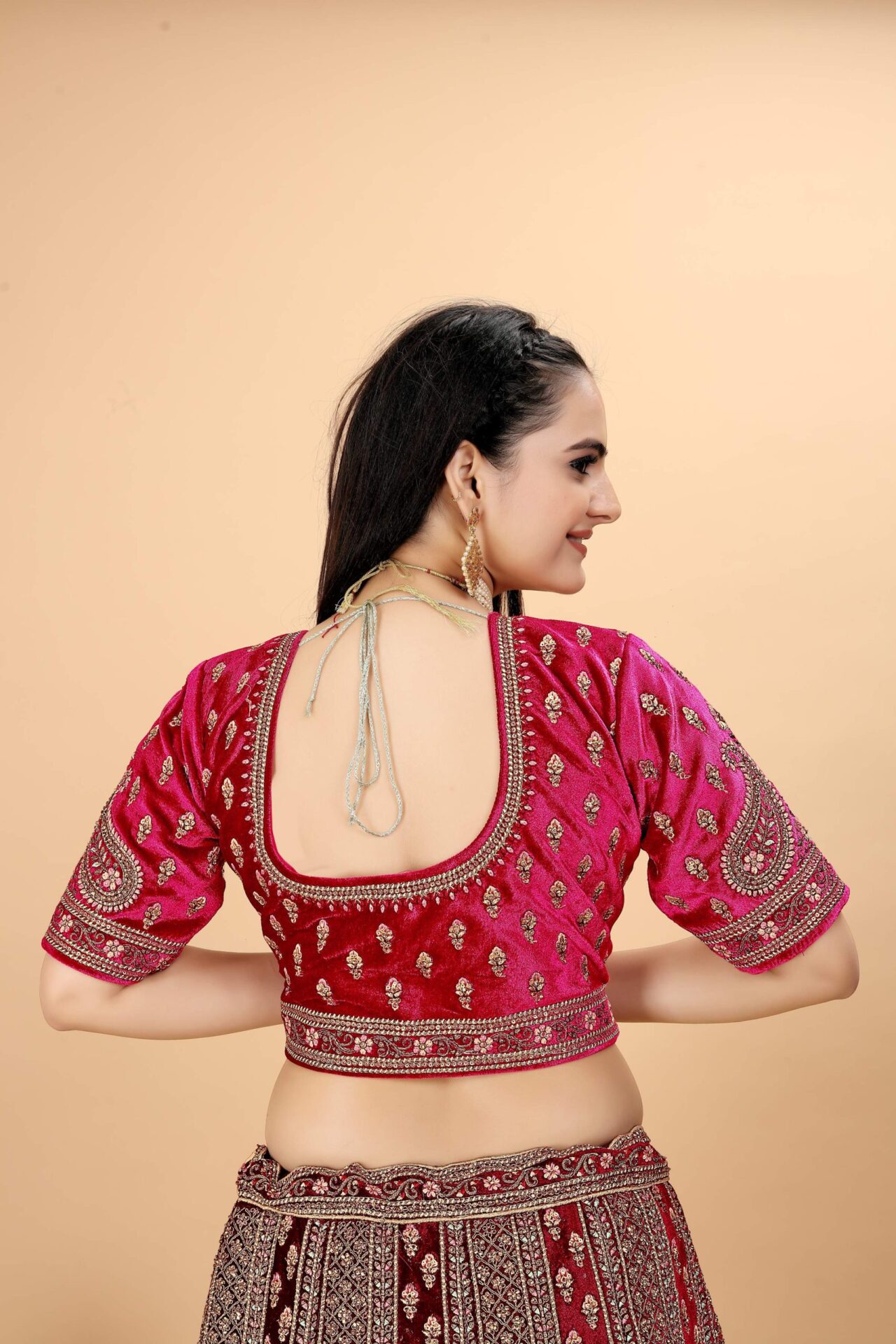 Heavy Bridal Embroidered Velvet Lehenga - Image 6