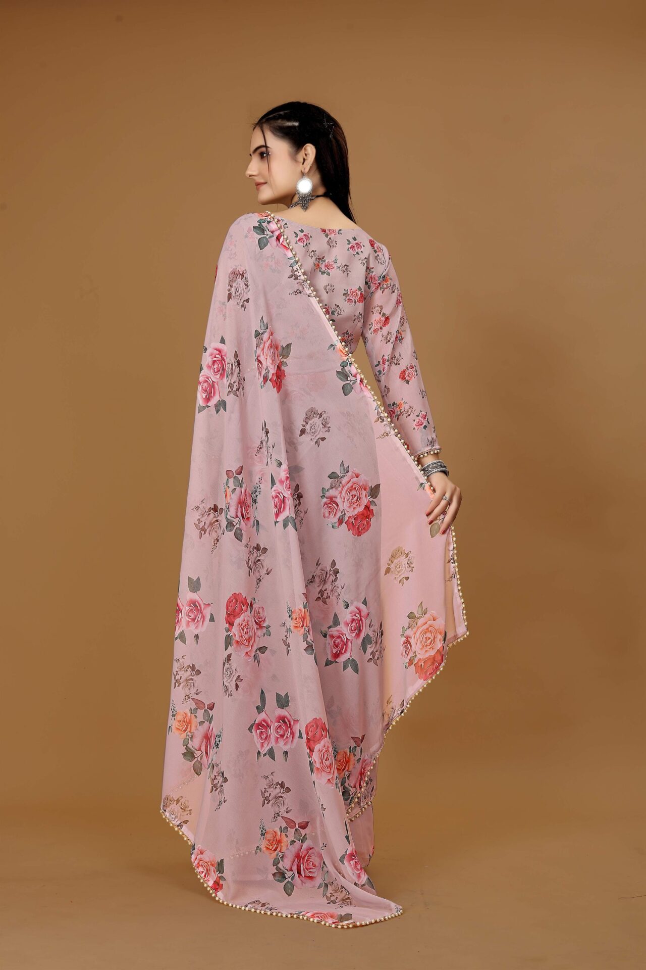 Rose Floral Readymade Saree - Image 4