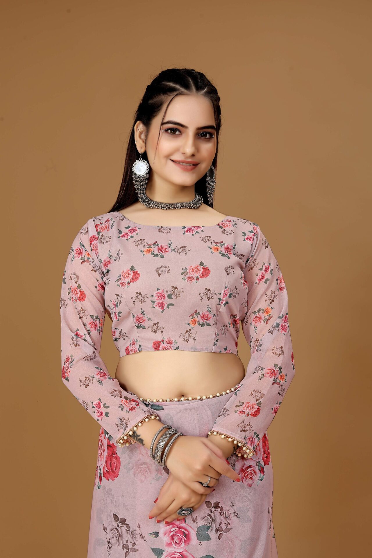 Rose Floral Readymade Saree - Image 2