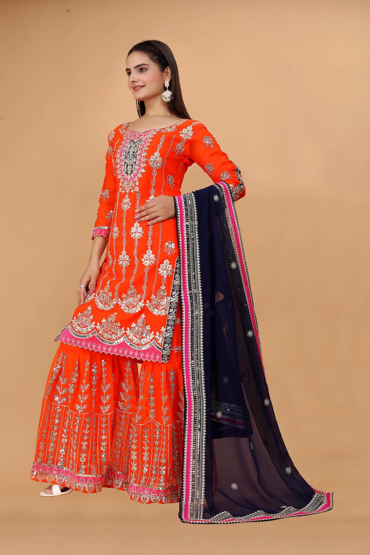 Front Side Heavy Shrara suit with Blue Dupatta