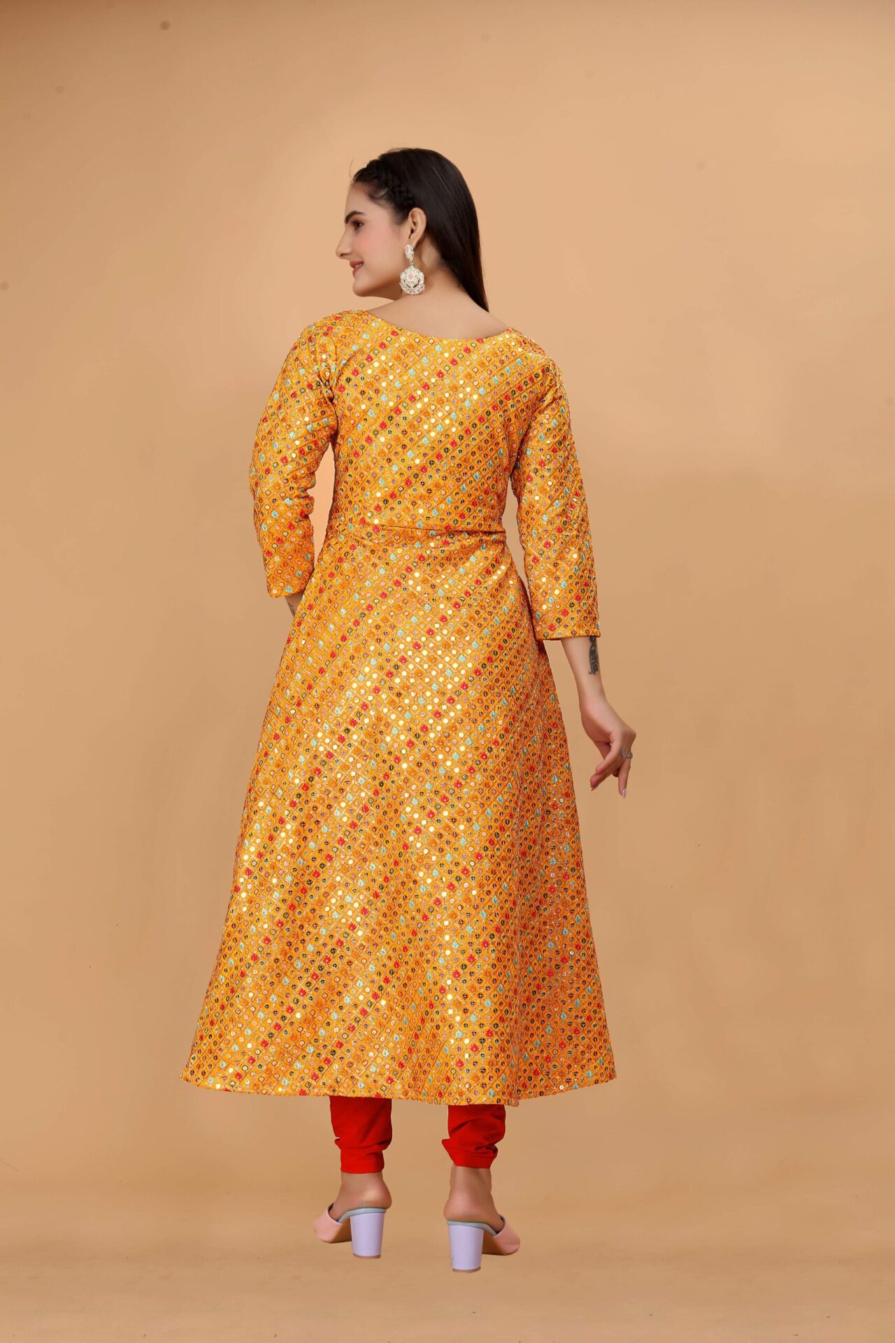 Printed yellow color kurti for women