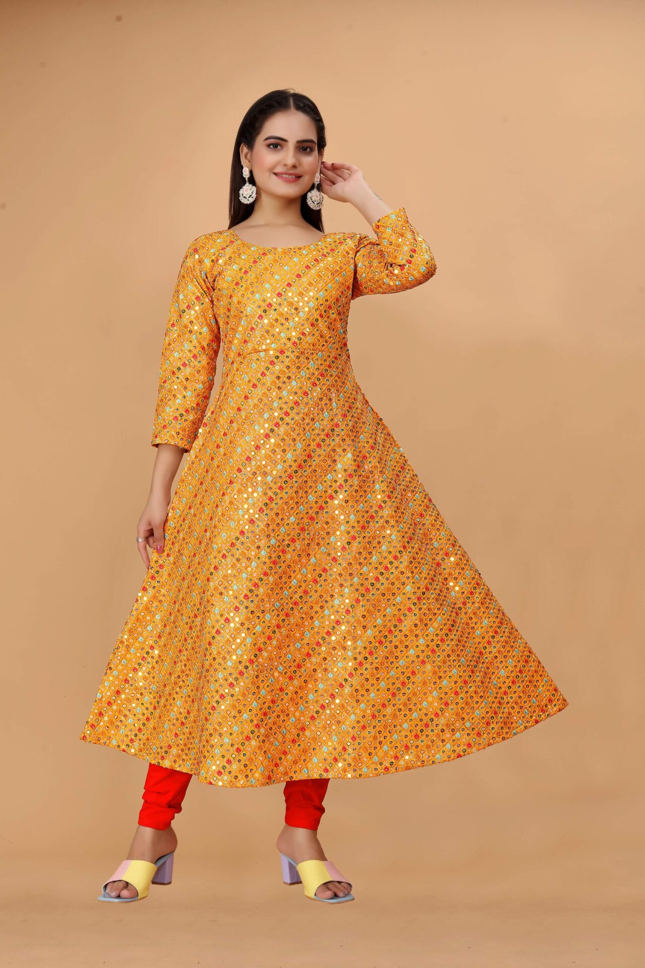 yellow color anarkali kurti