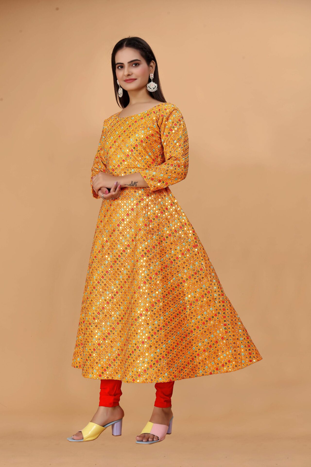 yellow anarkali kurti
