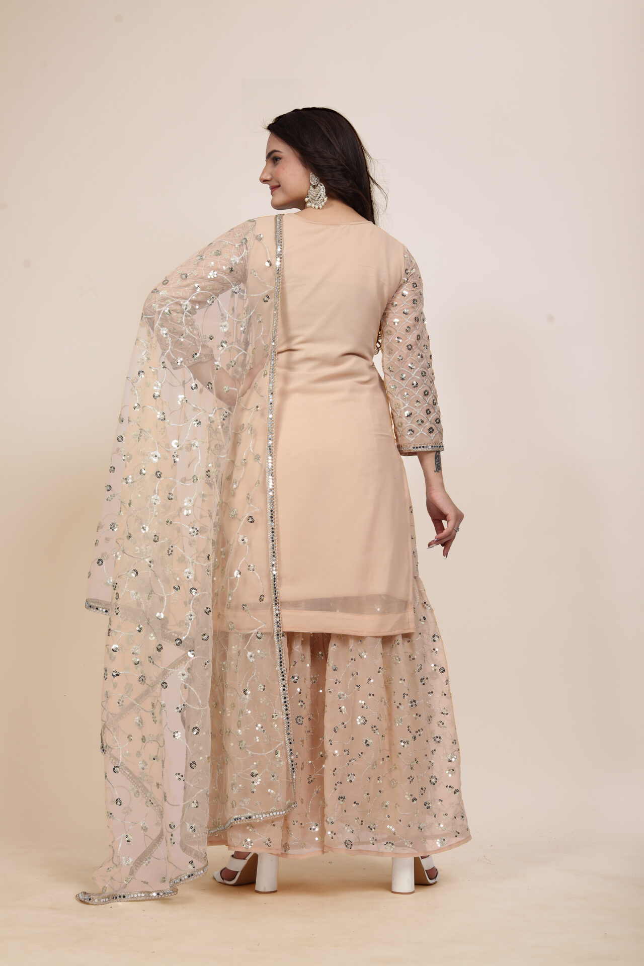 Golden Georgette Sharara Suit - Image 4