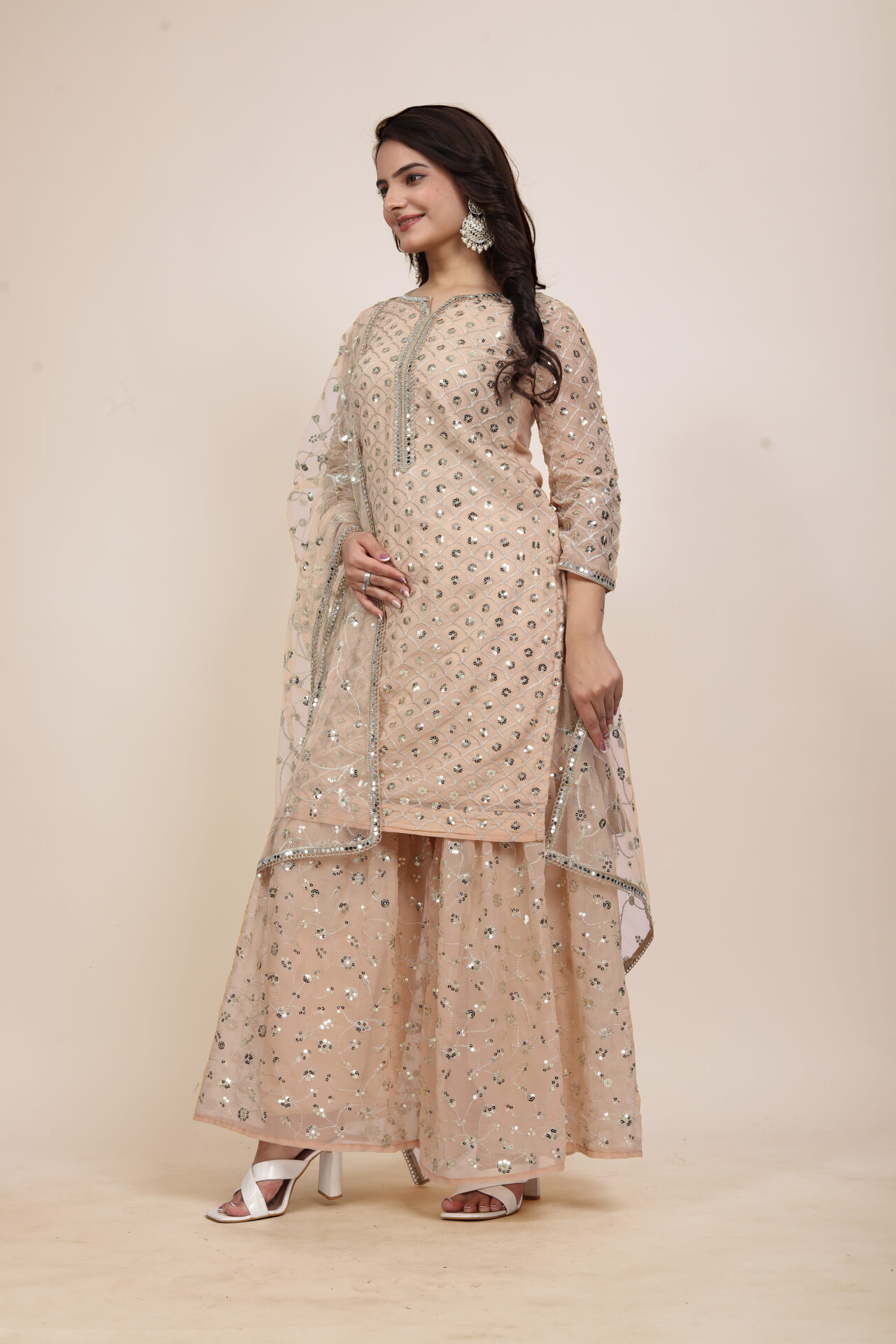 Golden Georgette Sharara Suit - Image 3