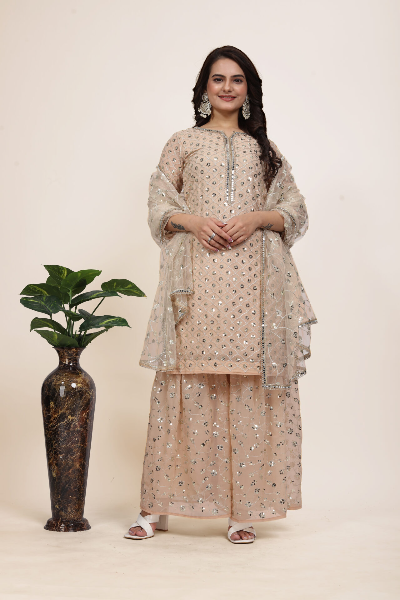 Golden Georgette Sharara Suit - Image 2