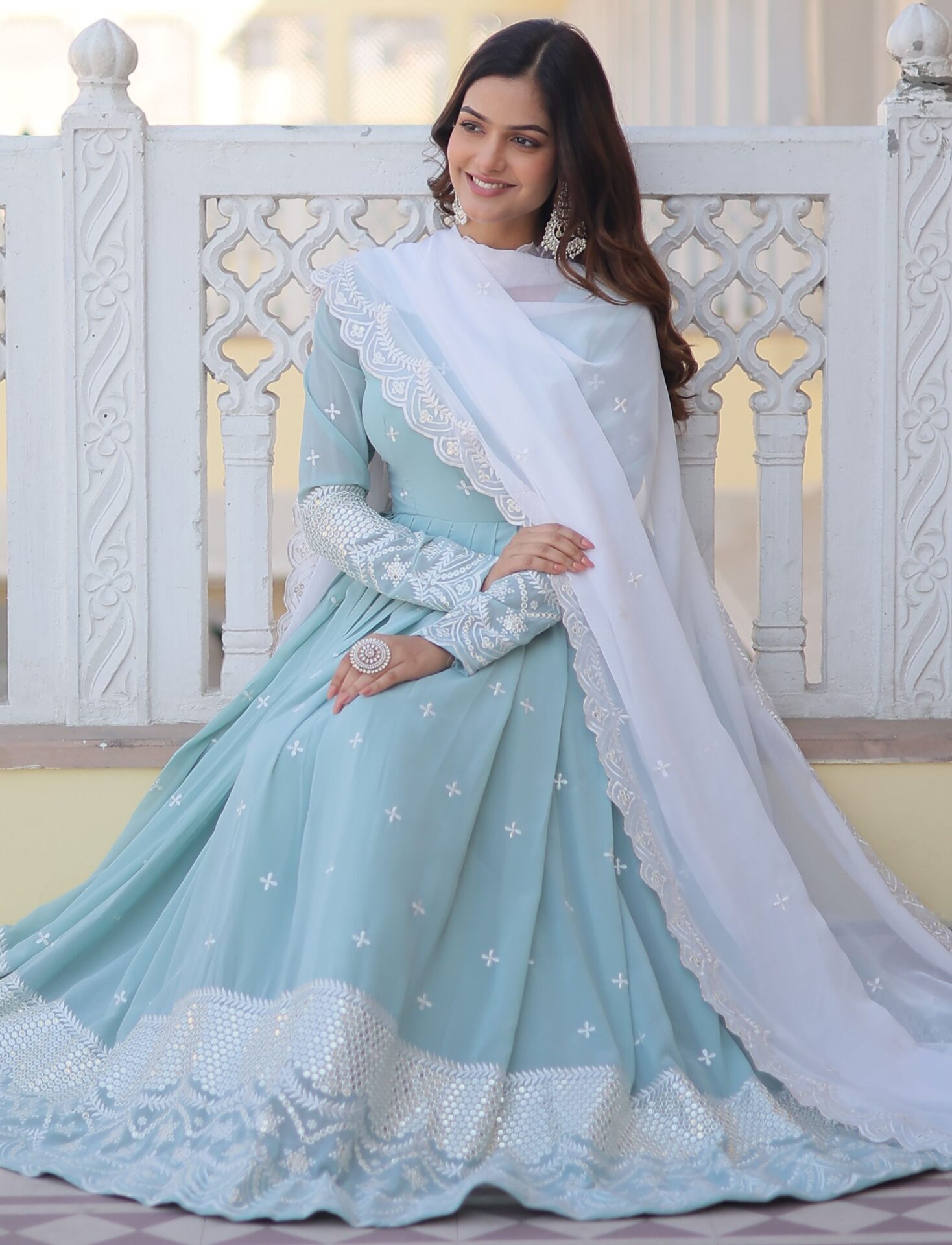 Sky Blue Anarkali Kurti - Image 5