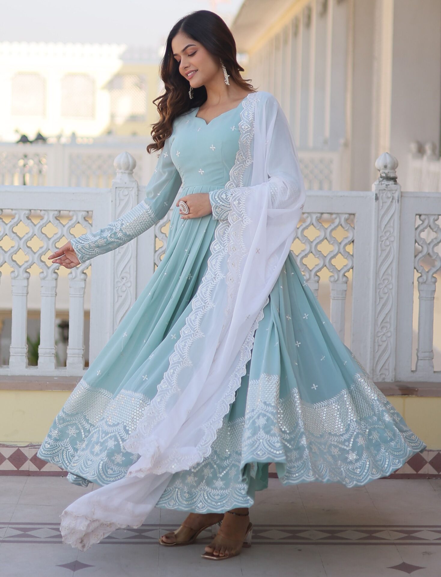 Sky Blue Anarkali Kurti - Image 4