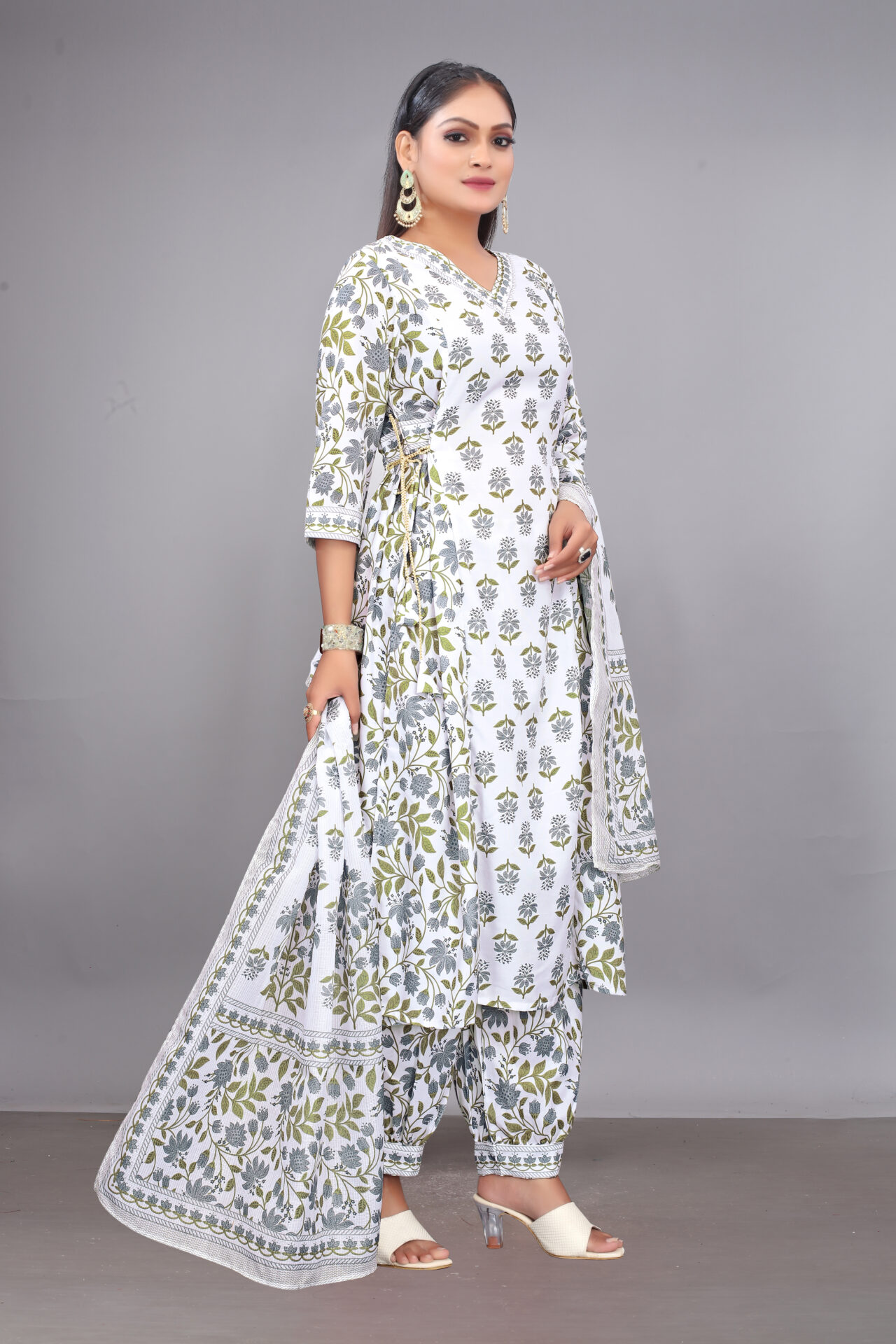 White Rayon Printed Suit Women - Image 2
