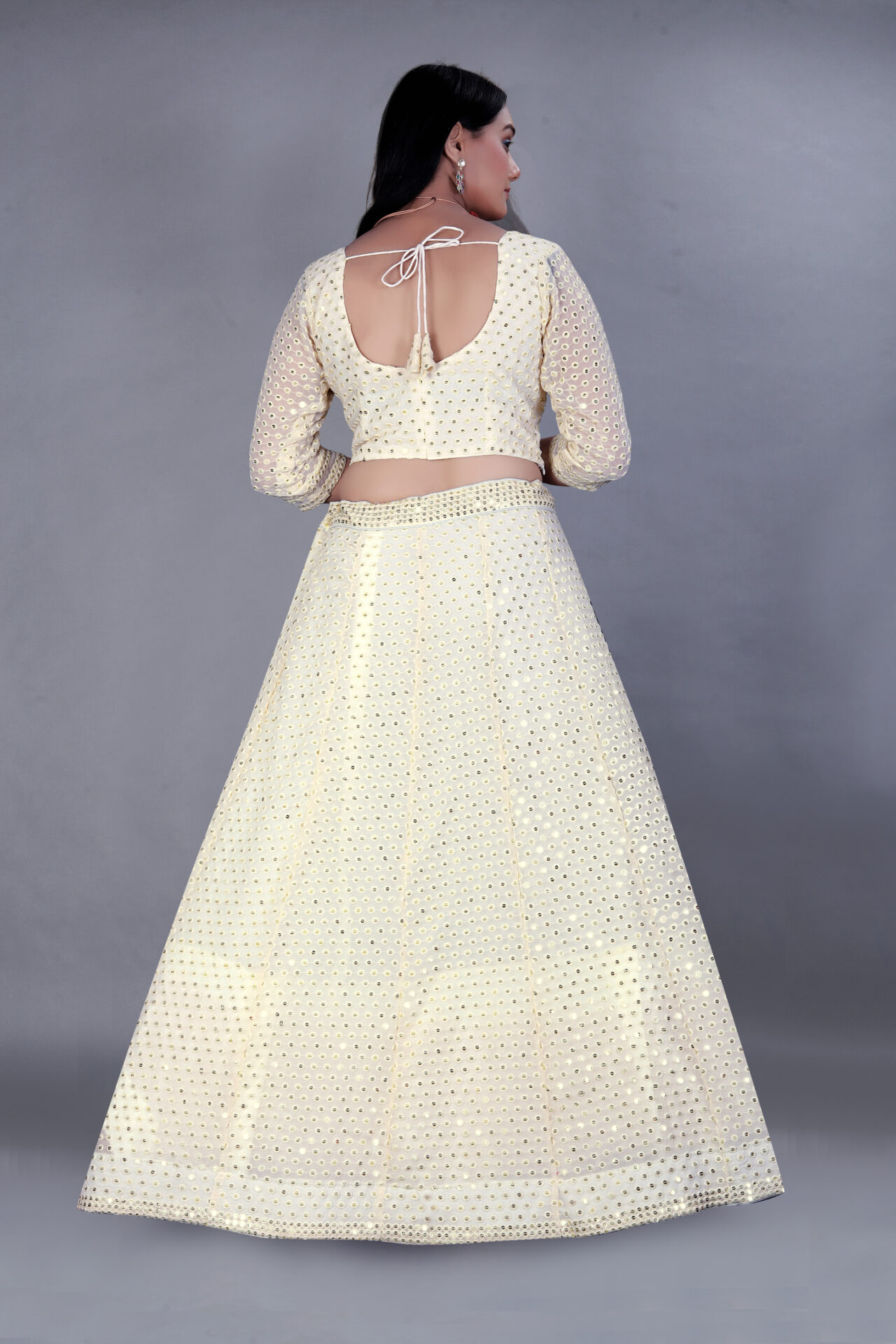 Cream Georgette Embroidery Lehenga Choli - Image 2