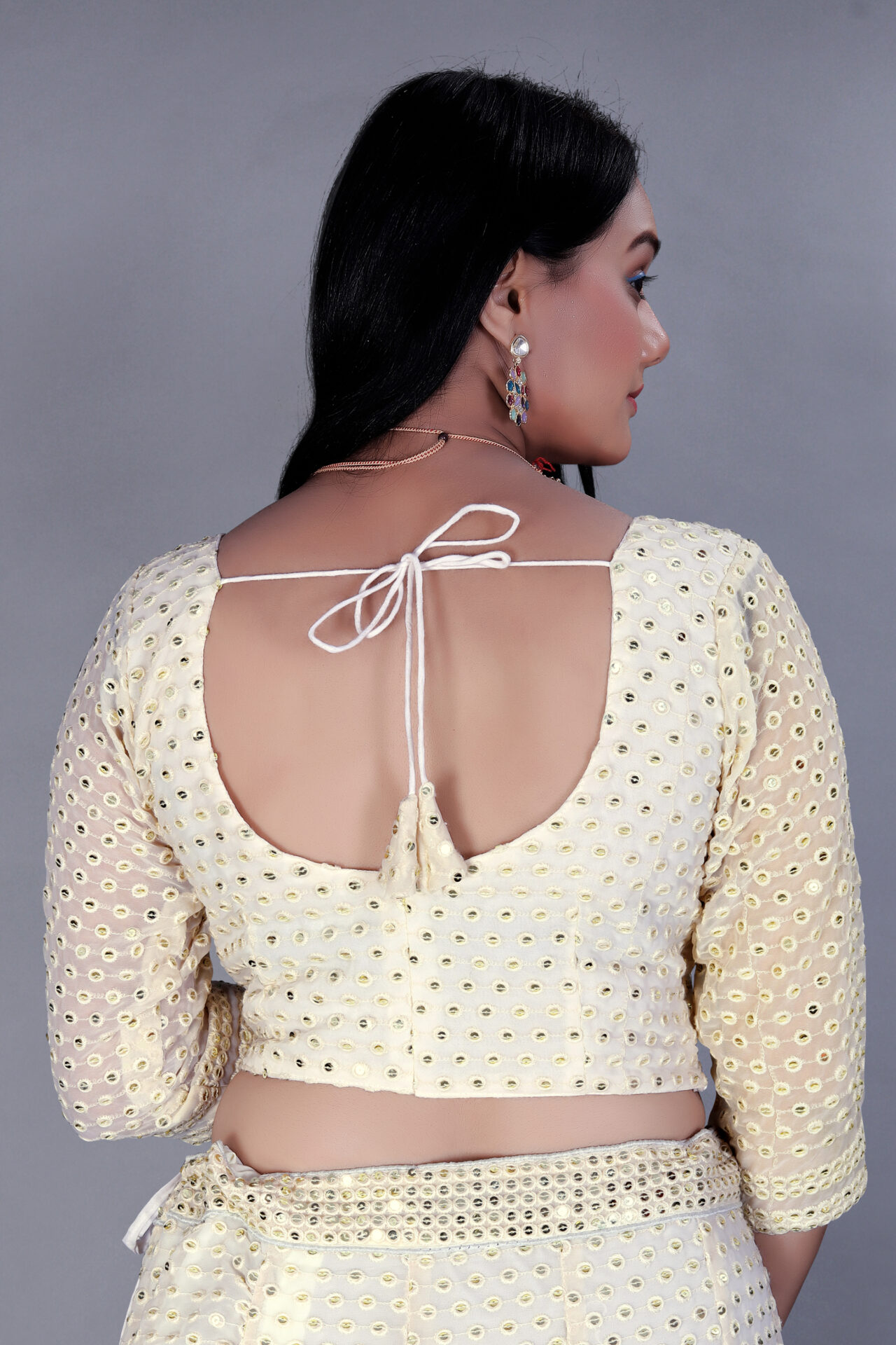 Cream Georgette Embroidery Lehenga Choli - Image 6