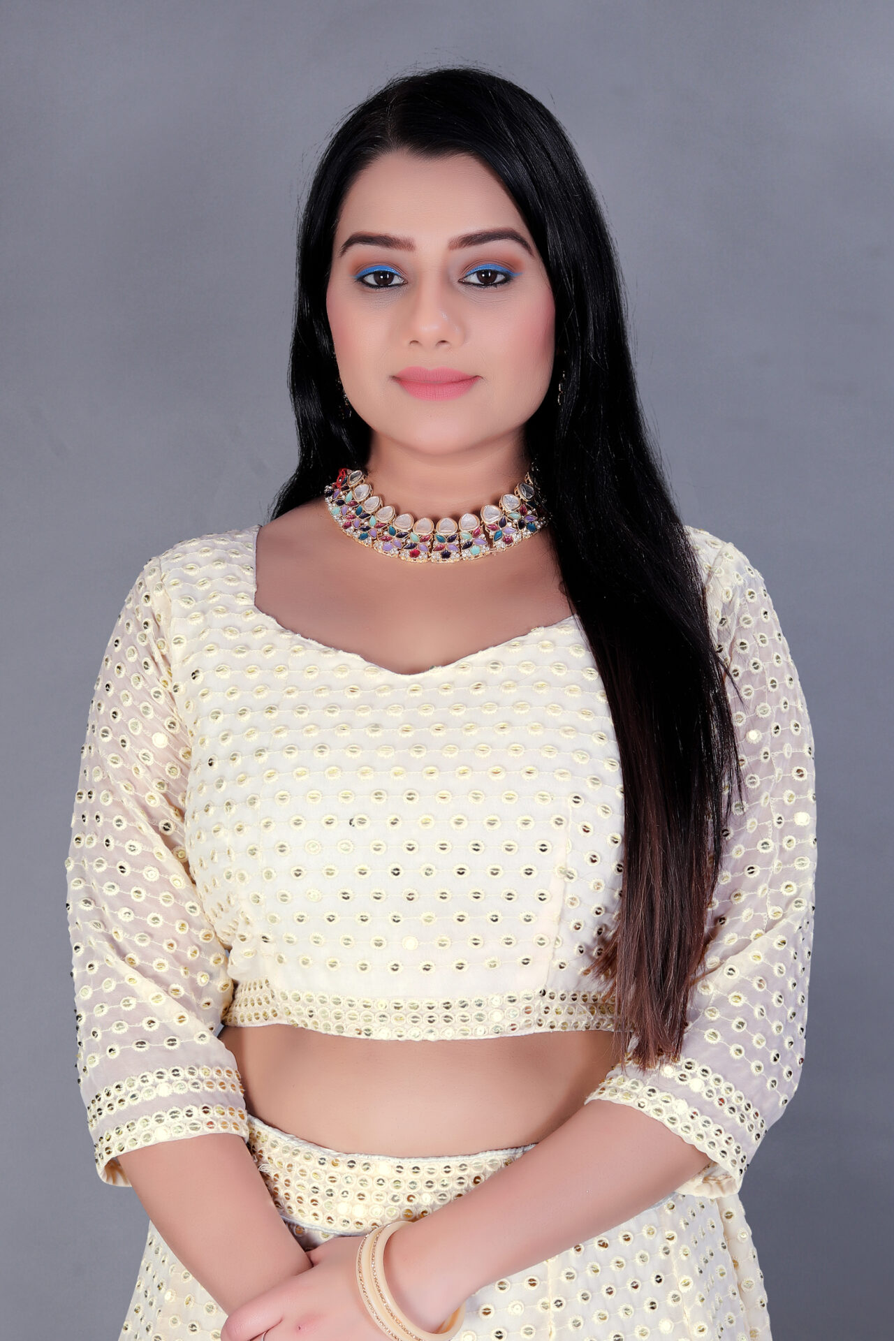 Cream Georgette Embroidery Lehenga Choli - Image 5