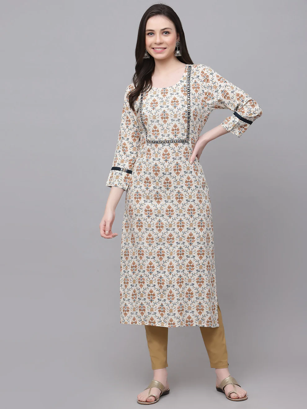 White Printed Rayon Kurta Women - Image 2