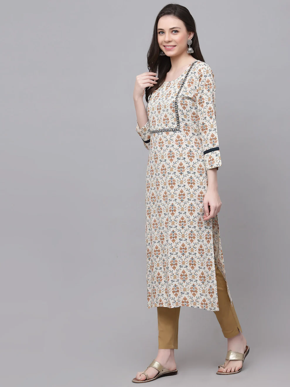 White Printed Rayon Kurta Women - Image 3