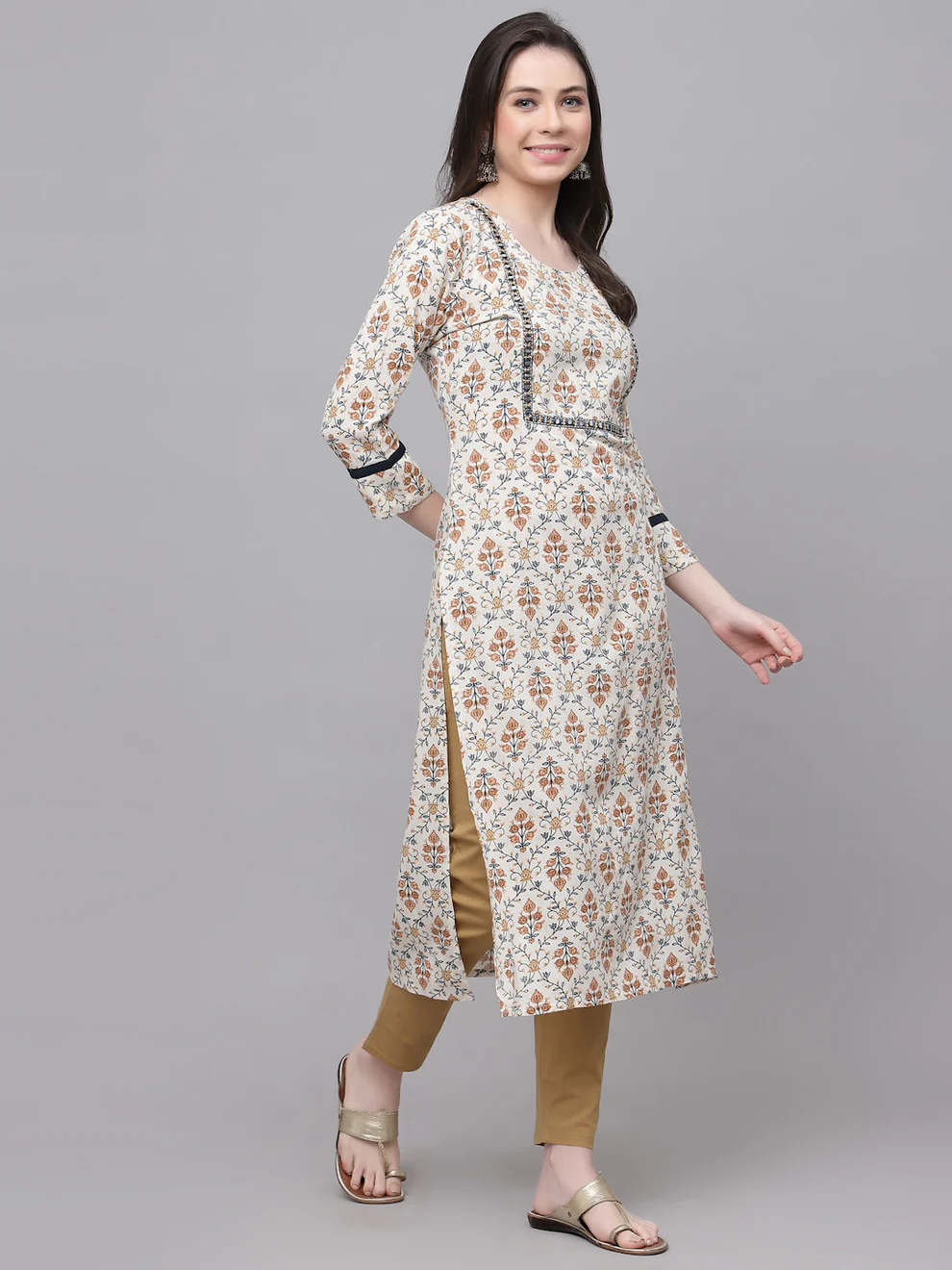 White Printed Rayon Kurta Women - Image 4