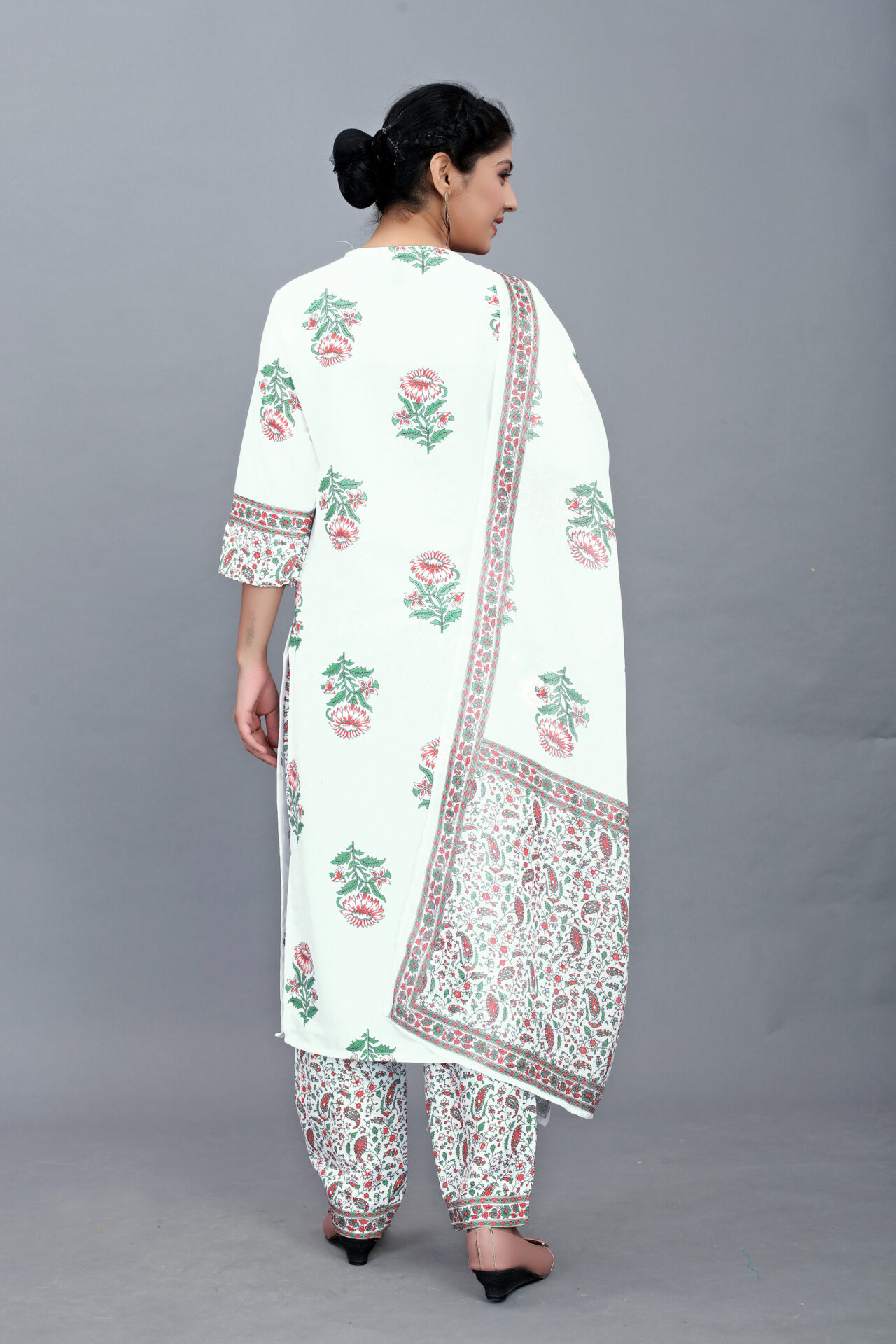 White Cotton Kurti Set Women - Image 5