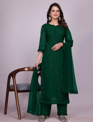 Luckhnowi Embroidery Green Suit
