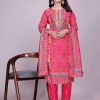 Pink Printed Cotton Straight Suit