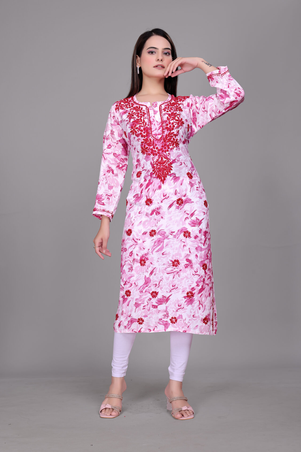 Lucknowi Rayon Embroidered Kurti Women - Image 3