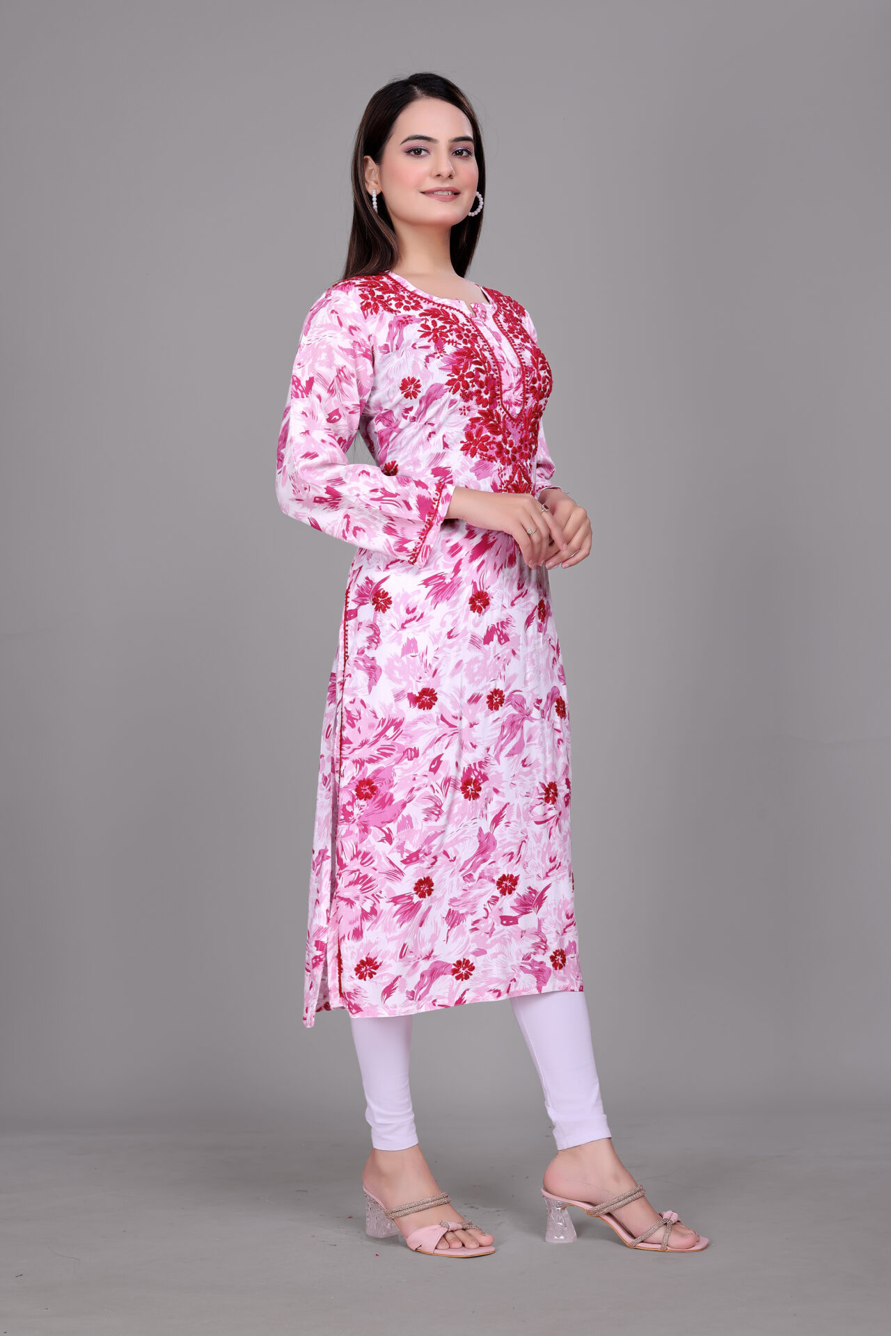 Lucknowi Rayon Embroidered Kurti Women - Image 4